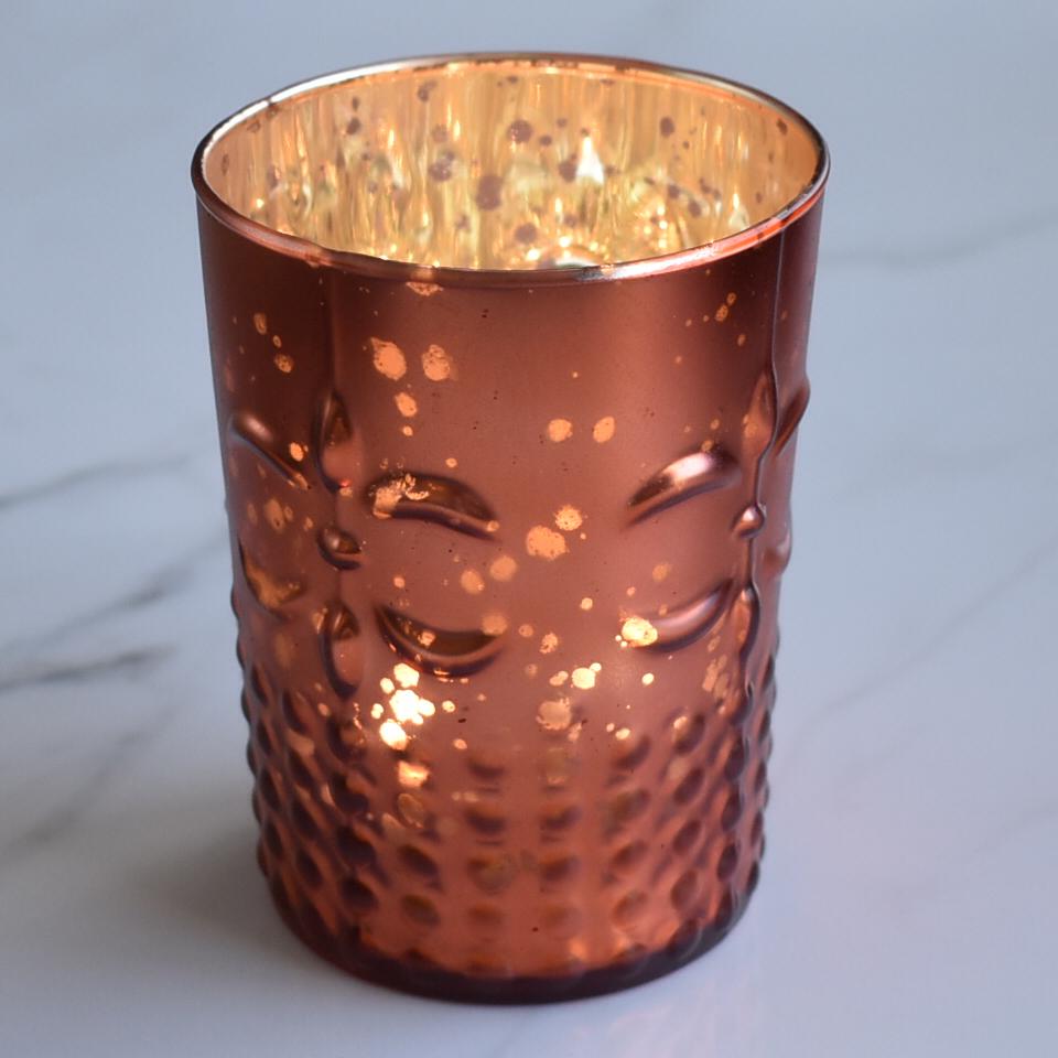 Fleur Mercury Glass Tealight Holder (Rustic Copper Red, Single) For Use with Tea Lights - For Home Decor, Parties and Wedding Decorations - Mercury Glass Votive Holders - AsianImportStore.com - B2B Wholesale Lighting and Decor