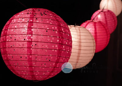 8" Valentine's Day Pink Mix Paper Lantern String Light COMBO Kit (12 FT, EXPANDABLE, White Cord) - AsianImportStore.com - B2B Wholesale Lighting and Decor