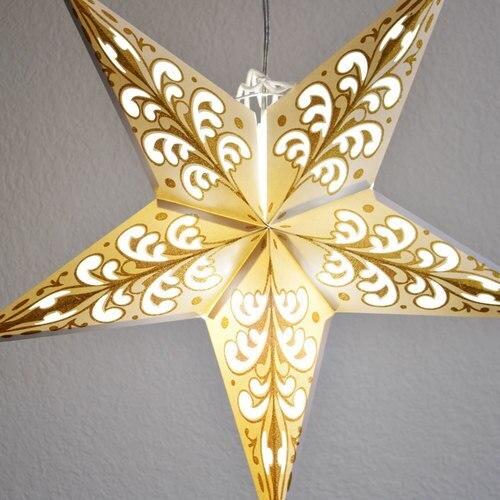 3-PACK + Cord | Gold Glitter Wave 24" Illuminated Paper Star Lanterns and Lamp Cord Hanging Decorations - AsianImportStore.com - B2B Wholesale Lighting and Decor