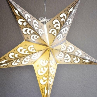 3-PACK + Cord | Gold Glitter Wave 24" Illuminated Paper Star Lanterns and Lamp Cord Hanging Decorations - AsianImportStore.com - B2B Wholesale Lighting and Decor