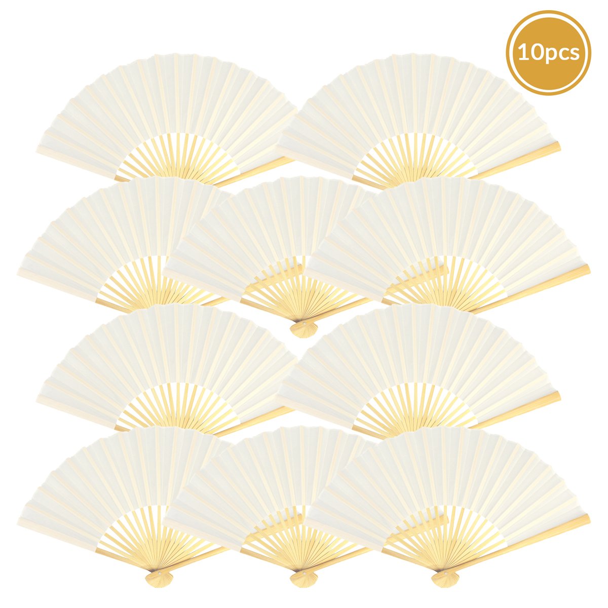 9" White Silk Hand Fans for Weddings (10 Pack) - AsianImportStore.com - B2B Wholesale Lighting and Decor