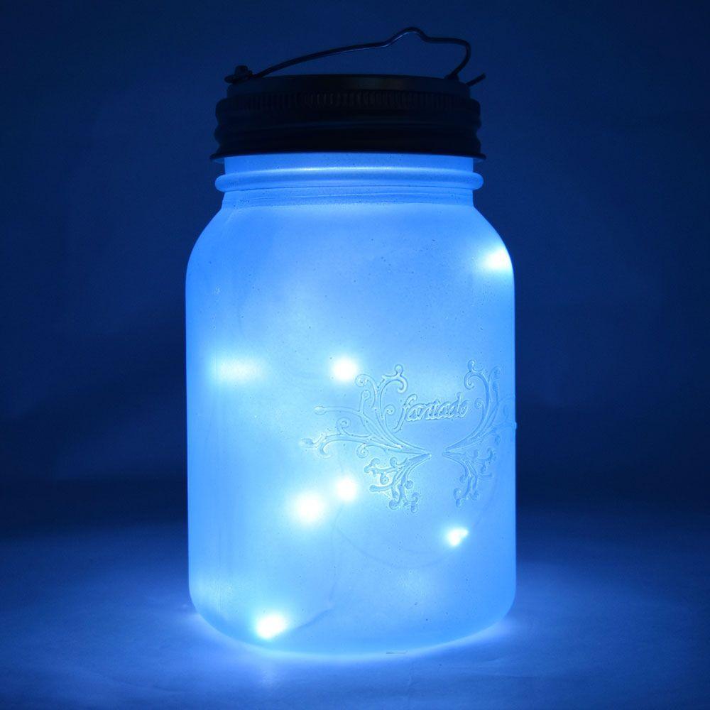  Fantado Wide Mouth Frozen Blue Mason Jar Luminaria Light w/ Hanging Cool White Fairy LED Kit - AsianImportStore.com - B2B Wholesale Lighting and Decor