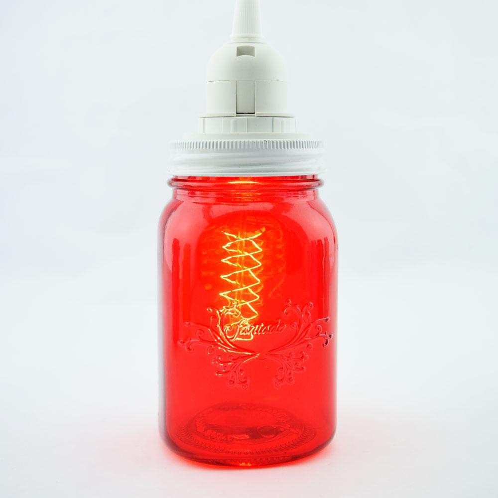  Fantado Ruby Red Mason Jar Pendant Light Kit, Wide Mouth, White Cord, 15FT - AsianImportStore.com - B2B Wholesale Lighting and Decor