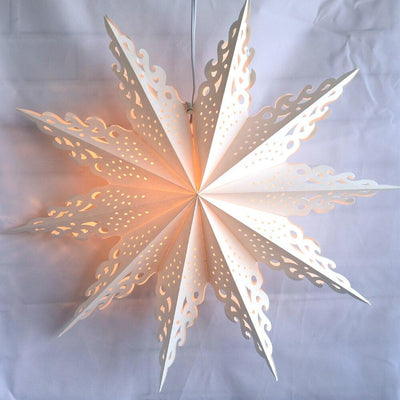 3-PACK + Cord | White Winter Ice Crystal 24" Pizzelle Designer Illuminated Paper Star Lanterns and Lamp Cord Hanging Decorations - AsianImportStore.com - B2B Wholesale Lighting and Decor