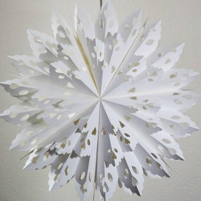 3-PACK + Cord | White Winter Wreath 24" Pizzelle Designer Illuminated Paper Star Lanterns and Lamp Cord Hanging Decorations - AsianImportStore.com - B2B Wholesale Lighting and Decor