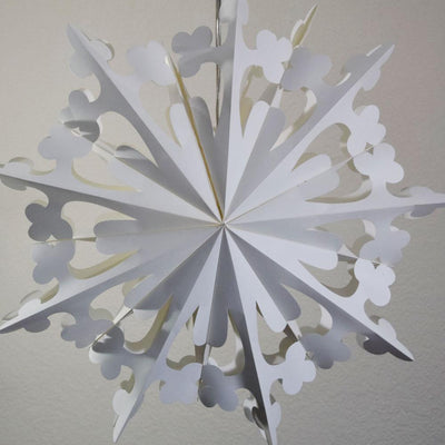 24" White Winter Clover Christmas Holiday Snowflake Paper Star Lantern, Hanging - AsianImportStore.com - B2B Wholesale Lighting and Decor