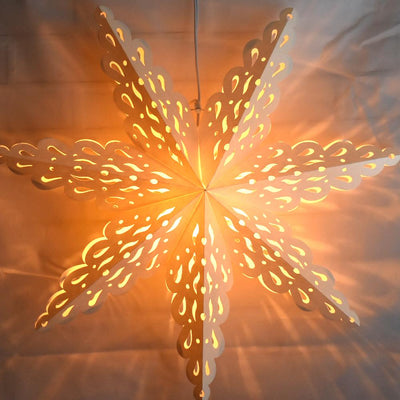Quasimoon Pizzelle Paper Star Lantern (24-Inch, White, Holiday Spirit Snowflake Design) - Great With or Without Lights - Holiday Snowflake Decorations - AsianImportStore.com - B2B Wholesale Lighting and Decor