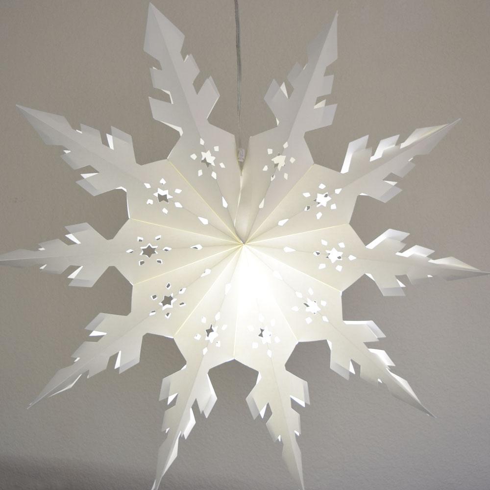 Quasimoon Pizzelle Paper Star Lantern (24-Inch, White, Winter Peppermint Snowflake Design) - Great With or Without Lights - Snowflake Decorations - AsianImportStore.com - B2B Wholesale Lighting and Decor