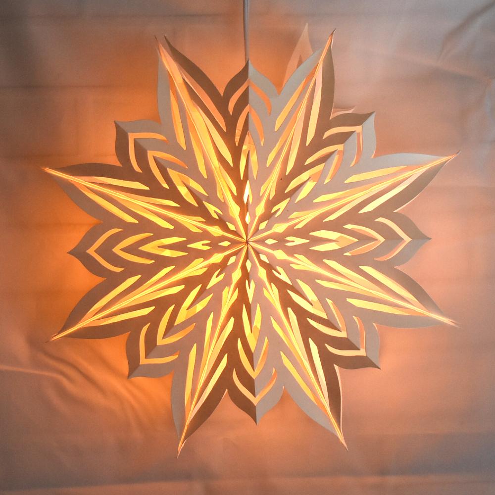 Quasimoon Pizzelle Paper Star Lantern (18-Inch, White, Raffica Snowflake Design) - Great With or Without Lights - Holiday and Snowflake Decorations - AsianImportStore.com - B2B Wholesale Lighting and Decor