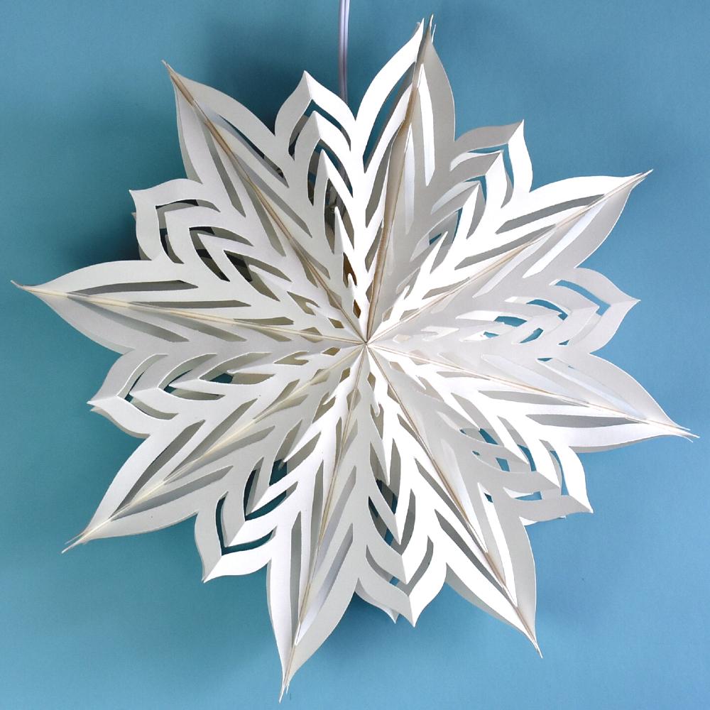 Quasimoon Pizzelle Paper Star Lantern (18-Inch, White, Raffica Snowflake Design) - Great With or Without Lights - Holiday and Snowflake Decorations - AsianImportStore.com - B2B Wholesale Lighting and Decor