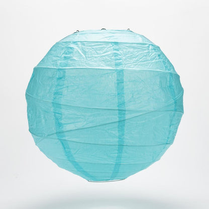 BULK PACK (12) 24" Baby Blue Round Paper Lantern, Crisscross Ribbing, Hanging Decoration