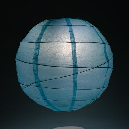 BULK PACK (12) 24" Baby Blue Round Paper Lantern, Crisscross Ribbing, Hanging Decoration