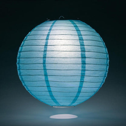 BULK PACK (5) 8" Baby Blue Round Paper Lantern, Even Ribbing, Hanging Decoration - PaperLanternStore.com - Paper Lanterns, Decor, Party Lights & More