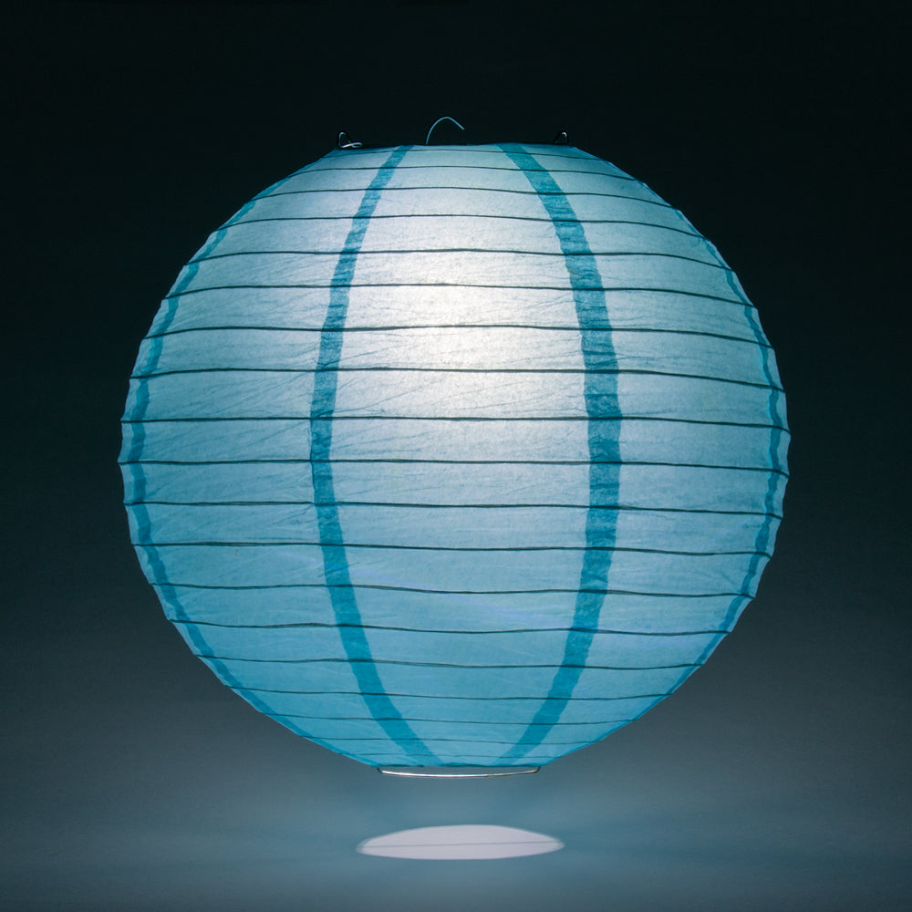 36" Baby Blue Jumbo Round Paper Lantern, Even Ribbing, Chinese Hanging Wedding & Party Decoration - PaperLanternStore.com - Paper Lanterns, Decor, Party Lights & More
