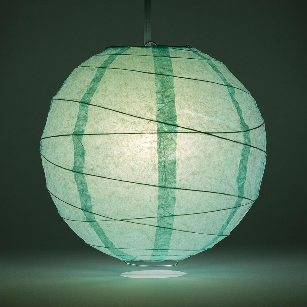 5-PACK 16" Cool Mint Green Round Paper Lantern, Crisscross Ribbing, Chinese Hanging Wedding & Party Decoration