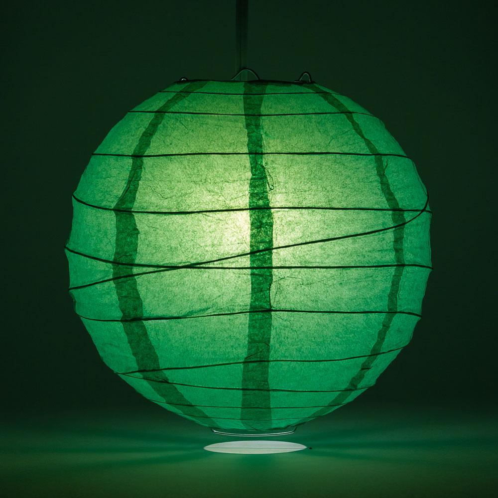 BULK PACK (12) 16" Emerald Green Round Paper Lantern, Crisscross Ribbing, Chinese Hanging Wedding & Party Decoration