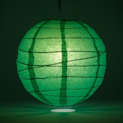 BULK PACK (12) 16" Emerald Green Round Paper Lantern, Crisscross Ribbing, Chinese Hanging Wedding & Party Decoration