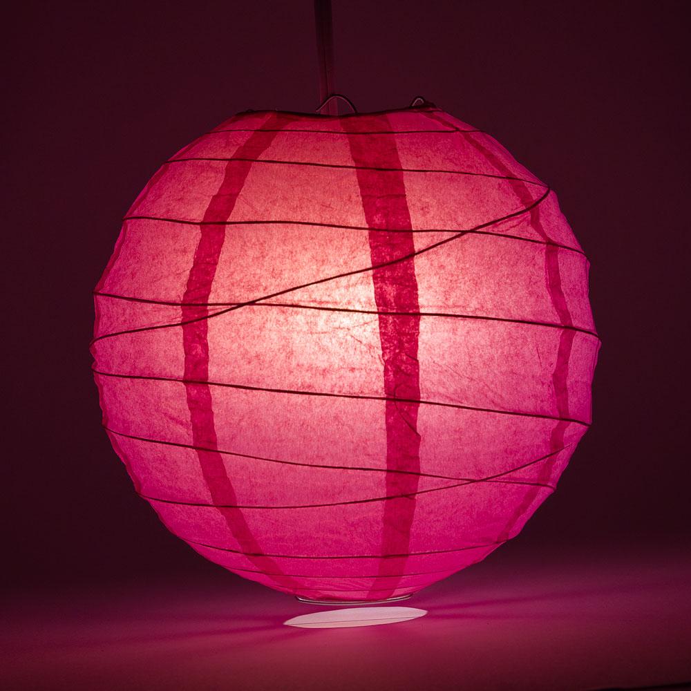 24" Fuchsia / Hot Pink Round Paper Lantern, Crisscross Ribbing, Chinese Hanging Wedding & Party Decoration