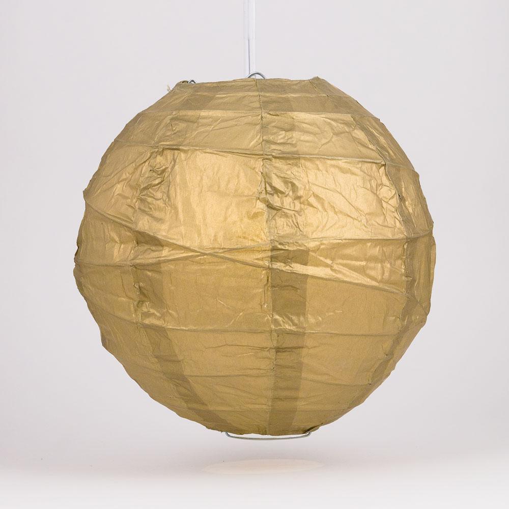BULK PACK (12) 16" Gold Round Paper Lantern, Crisscross Ribbing, Chinese Hanging Wedding & Party Decoration
