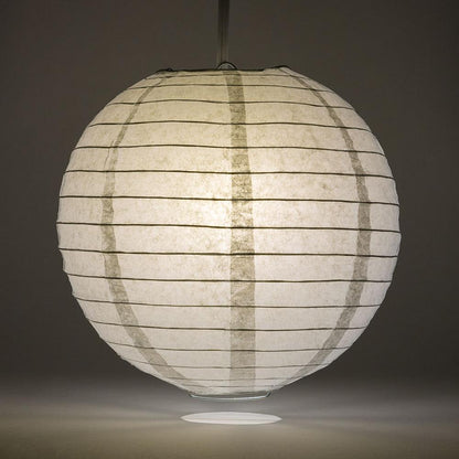 Lit Dove Gray Round Paper Lantern, Even Ribbing, Chinese Hanging Wedding & Party Decoration