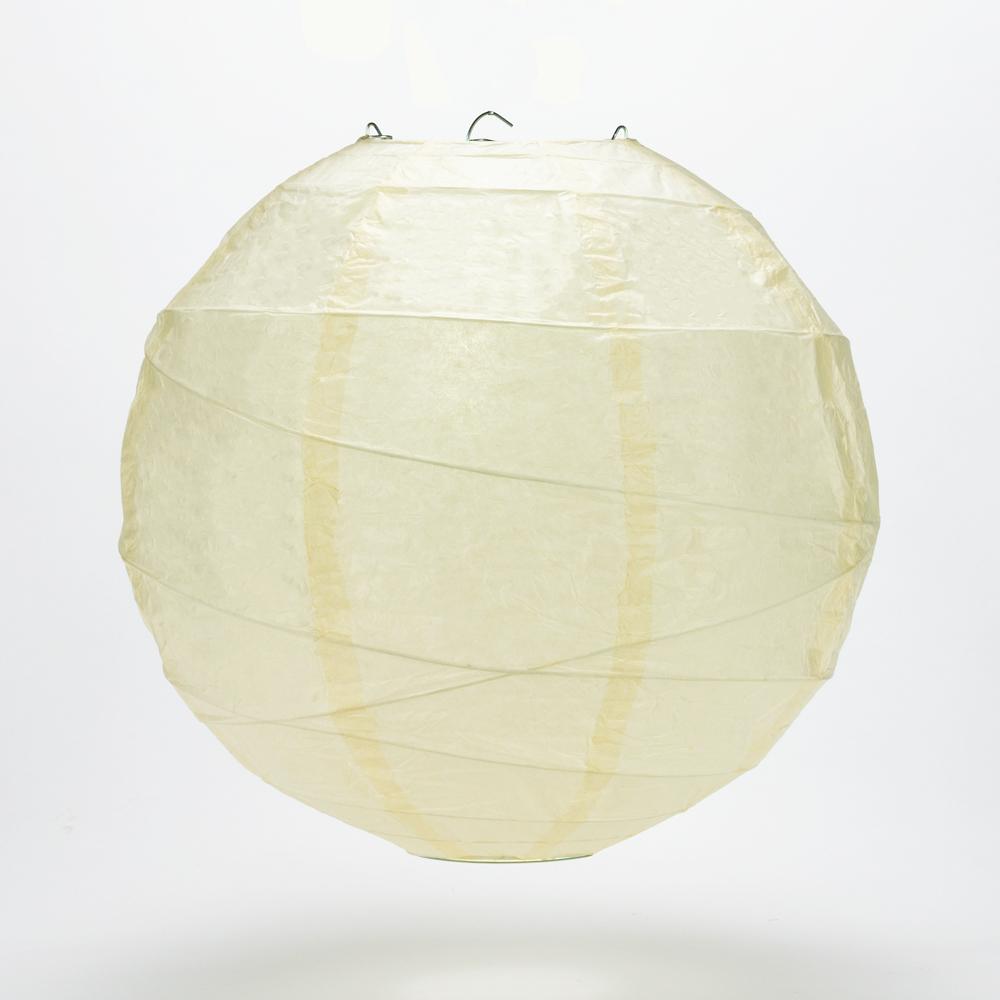 5-PACK 24" Ivory Round Paper Lantern, Crisscross Ribbing, Chinese Hanging Wedding & Party Decoration