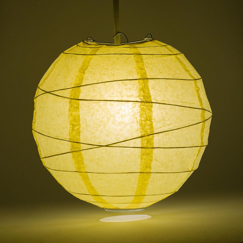 20" Lemon Yellow Chiffon Round Paper Lantern, Crisscross Ribbing, Chinese Hanging Wedding & Party Decoration