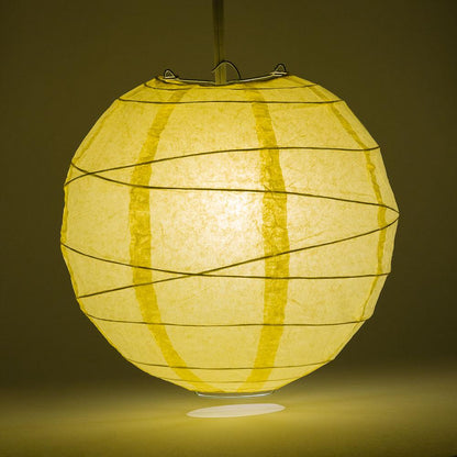5-PACK 24" Lemon Yellow Chiffon Round Paper Lantern, Crisscross Ribbing, Chinese Hanging Wedding & Party Decoration