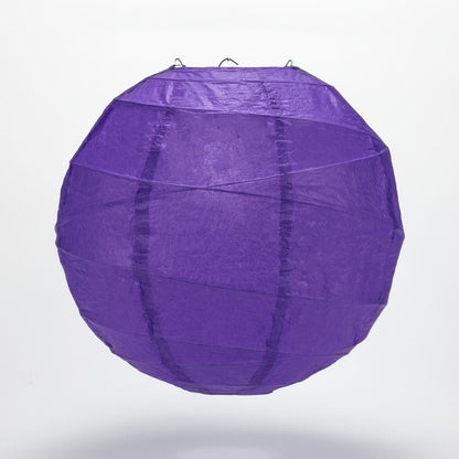 5-PACK 24" Plum Purple Round Paper Lantern, Crisscross Ribbing, Hanging Decoration