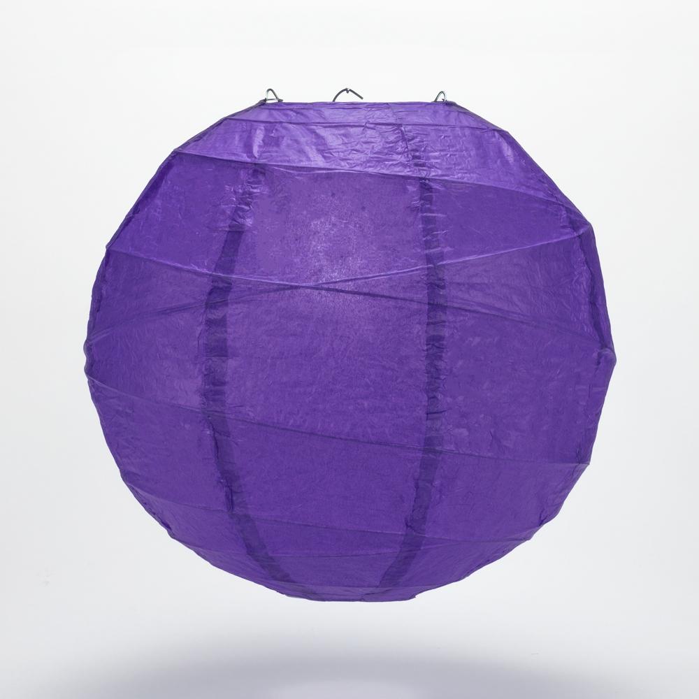 BULK PACK (12) 24" Plum Purple Round Paper Lantern, Crisscross Ribbing, Hanging Decoration