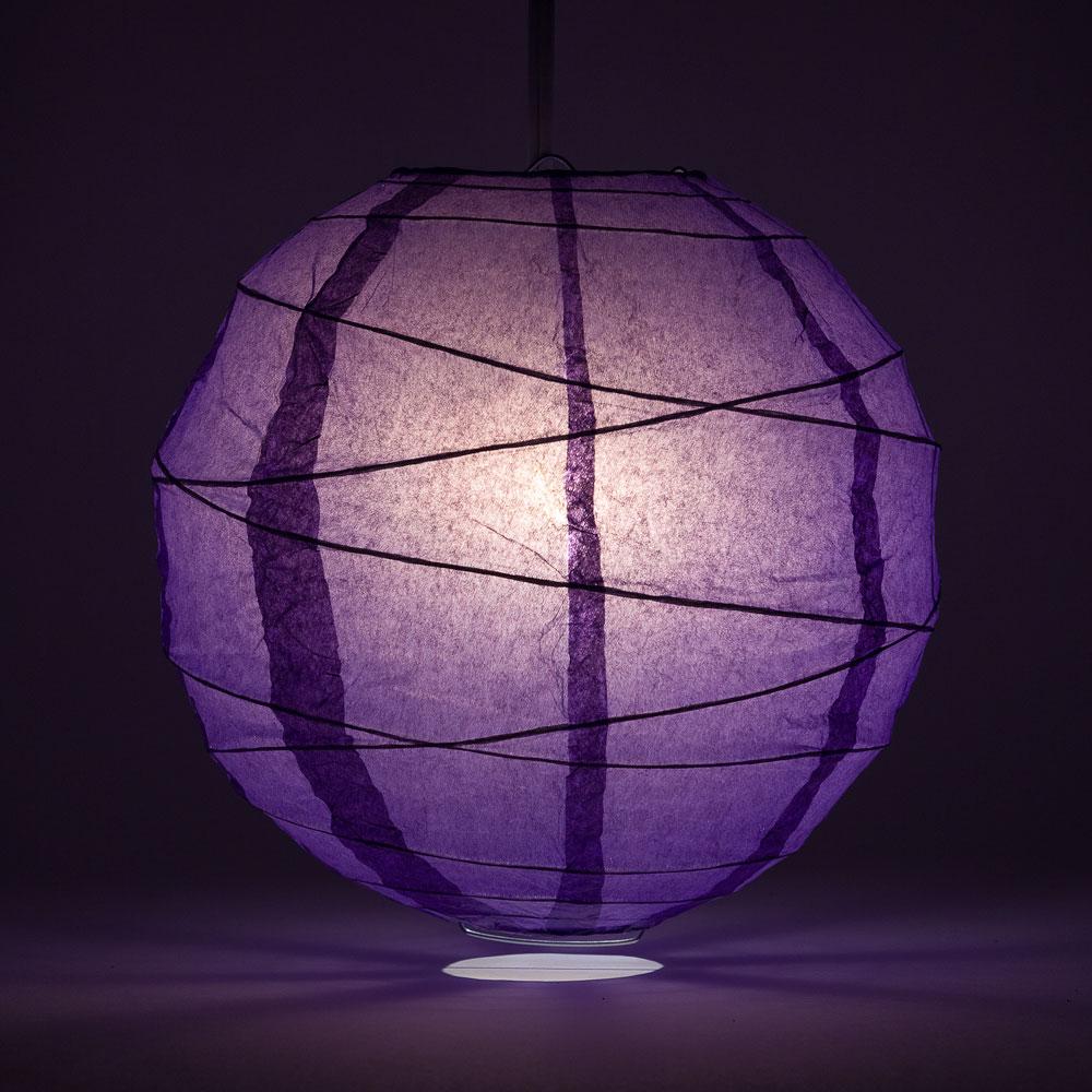 BULK PACK (12) 20" Royal Purple Round Paper Lantern, Crisscross Ribbing, Chinese Hanging Wedding & Party Decoration