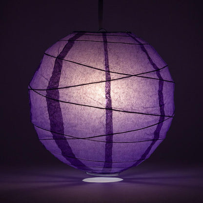 BULK PACK (12) 20" Royal Purple Round Paper Lantern, Crisscross Ribbing, Chinese Hanging Wedding & Party Decoration