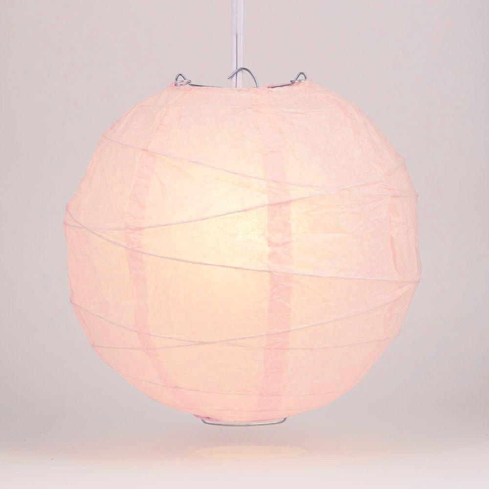 5-PACK 24" Rose Quartz Pink Round Paper Lantern, Crisscross Ribbing, Chinese Hanging Wedding & Party Decoration
