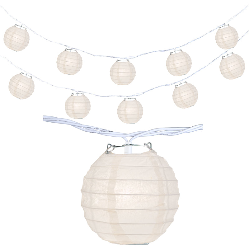 10 Socket Beige Round Paper Lantern Party String Lights (4" Lanterns, Expandable) - PaperLanternStore.com - Paper Lanterns, Decor, Party Lights & More