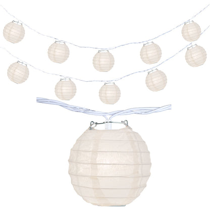 10 Socket Beige Round Paper Lantern Party String Lights (4" Lanterns, Expandable) - PaperLanternStore.com - Paper Lanterns, Decor, Party Lights & More