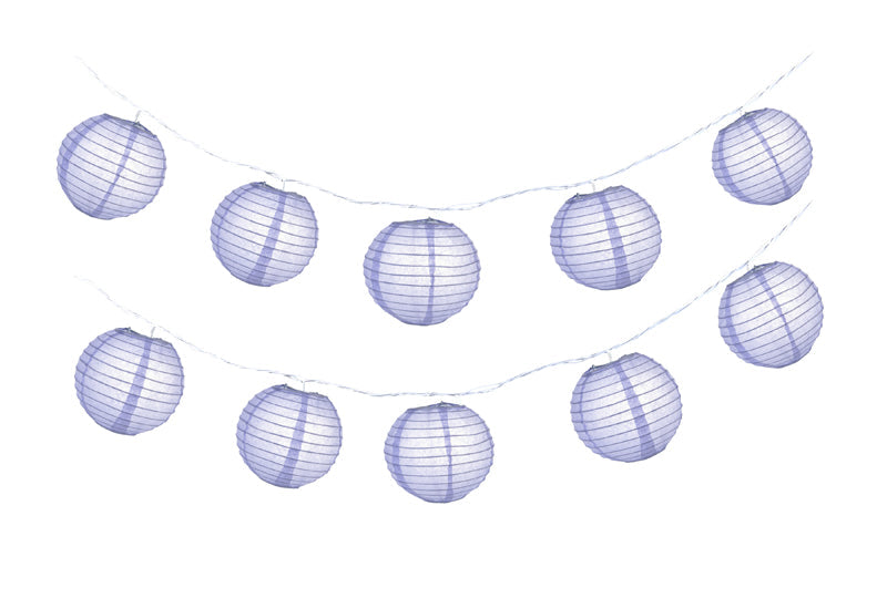 10 Socket Lavender Round Paper Lantern Party String Lights (4" Lanterns, Expandable) - PaperLanternStore.com - Paper Lanterns, Decor, Party Lights & More