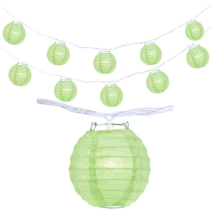 10 Socket Light Lime Green Round Paper Lantern Party String Lights (4" Lanterns, Expandable) - PaperLanternStore.com - Paper Lanterns, Decor, Party Lights & More