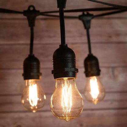 (Cord Only) 15 Suspended Socket Outdoor Commercial Weatherproof SJTW String Light Set, 48FT Black Cord w/ E26, 14AWG (Estimated Arrival: 5/25/21)