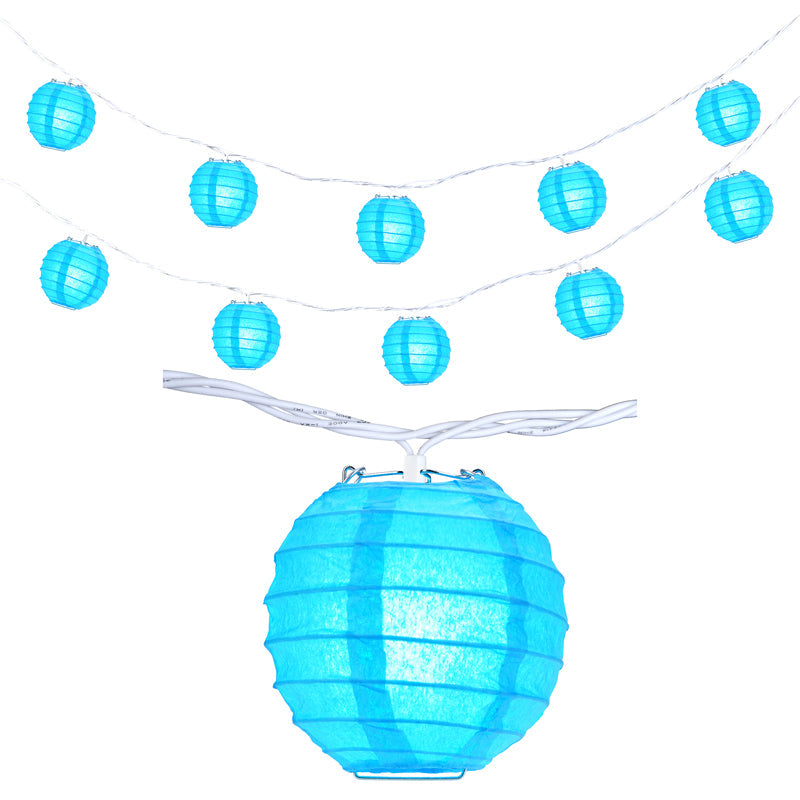 10 Socket Turquoise Round Paper Lantern Party String Lights (4" Lanterns, Expandable) - PaperLanternStore.com - Paper Lanterns, Decor, Party Lights & More