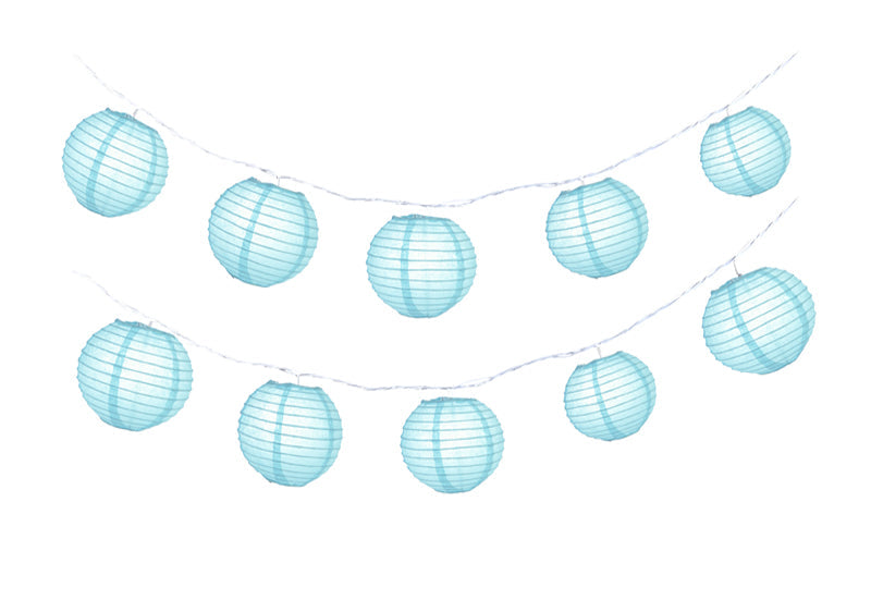 10 Socket Water Blue Round Paper Lantern Party String Lights (4" Lanterns, Expandable) - PaperLanternStore.com - Paper Lanterns, Decor, Party Lights & More