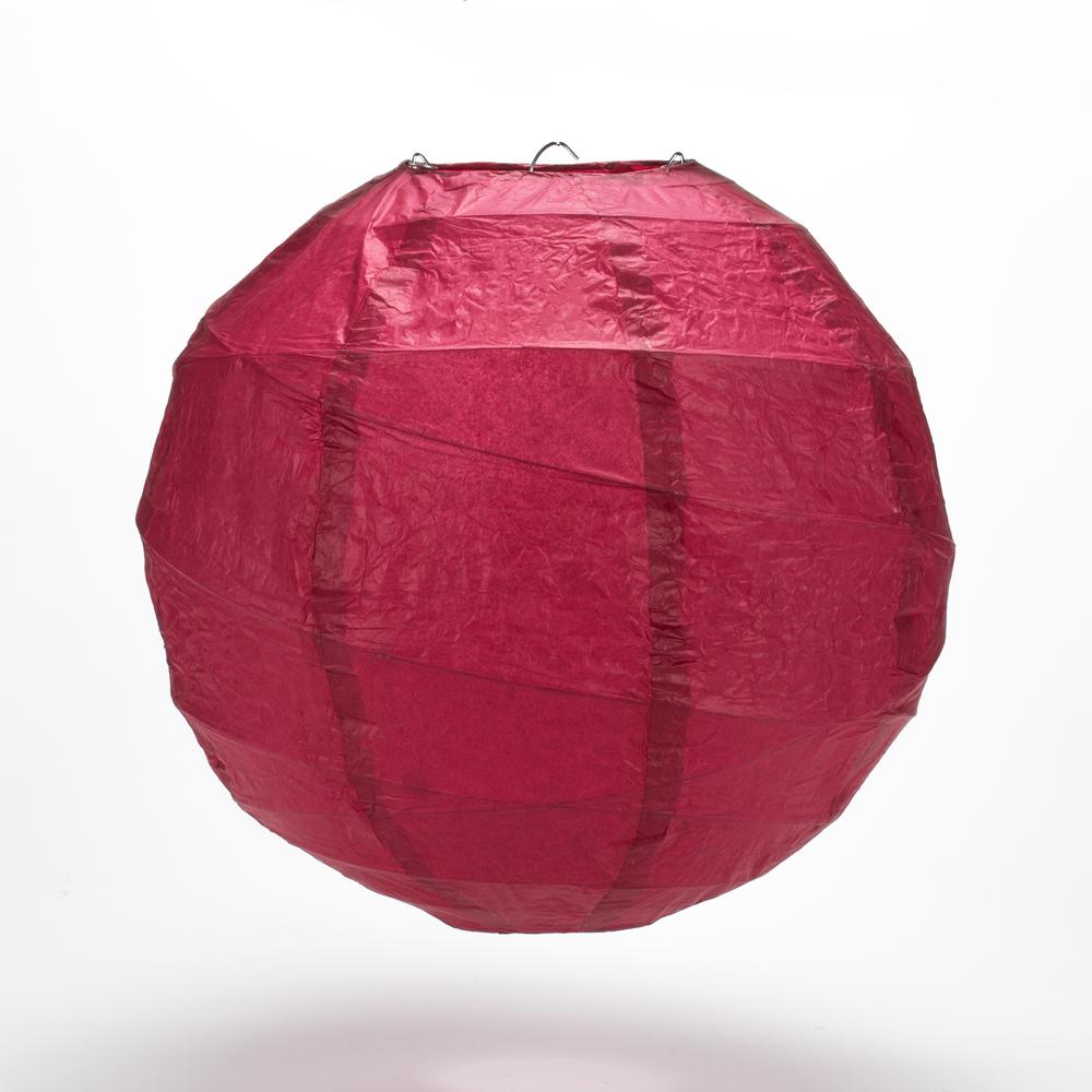 5-PACK 24" Velvet Red Round Paper Lantern, Crisscross Ribbing, Chinese Hanging Wedding & Party Decoration