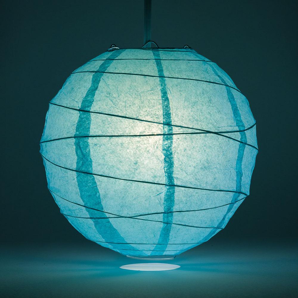 5-PACK 16" Water Blue Round Paper Lantern, Crisscross Ribbing, Chinese Hanging Wedding & Party Decoration