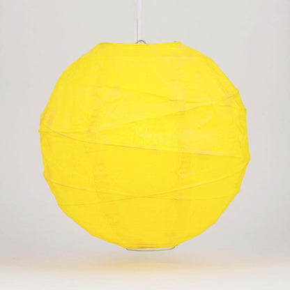 24" Yellow Round Paper Lantern, Crisscross Ribbing, Chinese Hanging Wedding & Party Decoration