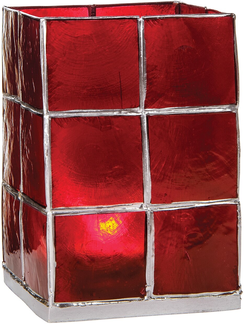 Red & Silver Moku Tall Capiz Candle Holder - PaperLanternStore.com - Paper Lanterns, Decor, Party Lights & More