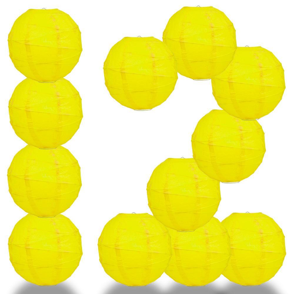BULK PACK (12) 24" Yellow Round Paper Lantern, Crisscross Ribbing, Chinese Hanging Wedding & Party Decoration - PaperLanternStore.com - Paper Lanterns, Decor, Party Lights & More
