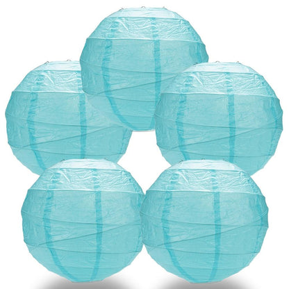 BULK PACK (5) 24" Baby Blue Round Paper Lantern, Crisscross Ribbing, Hanging Decoration - PaperLanternStore.com - Paper Lanterns, Decor, Party Lights & More