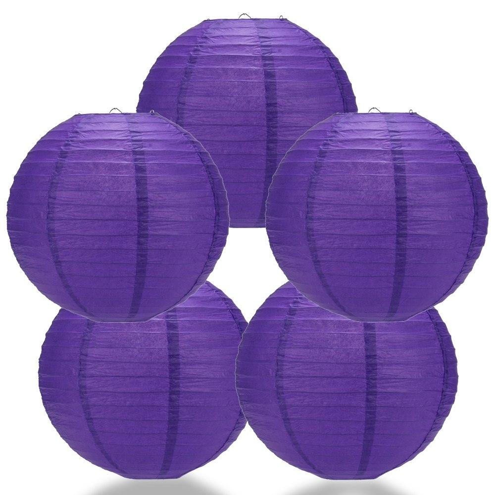BULK PACK (5) 20" Plum Purple Round Paper Lantern, Even Ribbing, Chinese Hanging Wedding & Party Decoration - PaperLanternStore.com - Paper Lanterns, Decor, Party Lights & More
