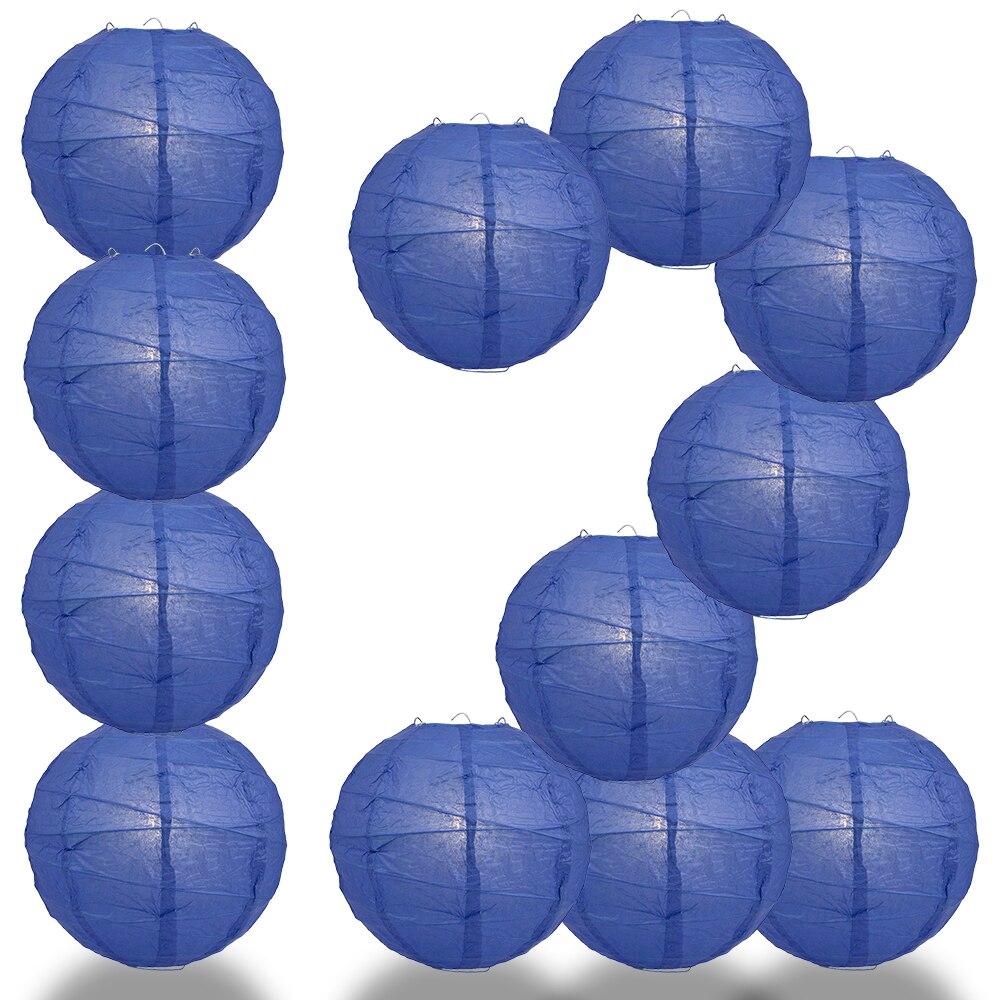 BULK PACK (12) 24" Dark Blue Round Paper Lantern, Crisscross Ribbing, Chinese Hanging Wedding & Party Decoration - PaperLanternStore.com - Paper Lanterns, Decor, Party Lights & More