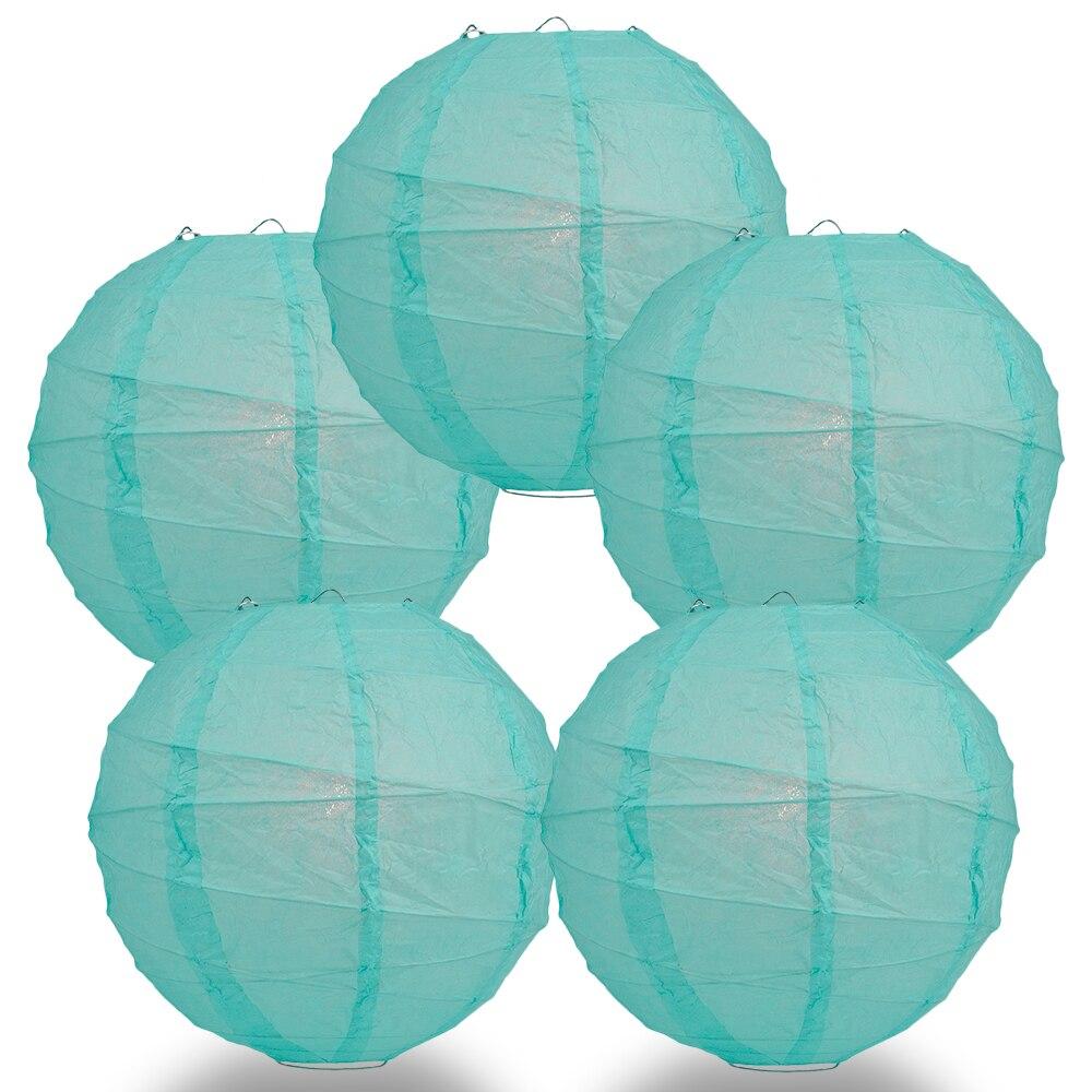 BULK PACK (5) 18" Water Blue Round Paper Lantern, Crisscross Ribbing, Chinese Hanging Wedding & Party Decoration - PaperLanternStore.com - Paper Lanterns, Decor, Party Lights & More