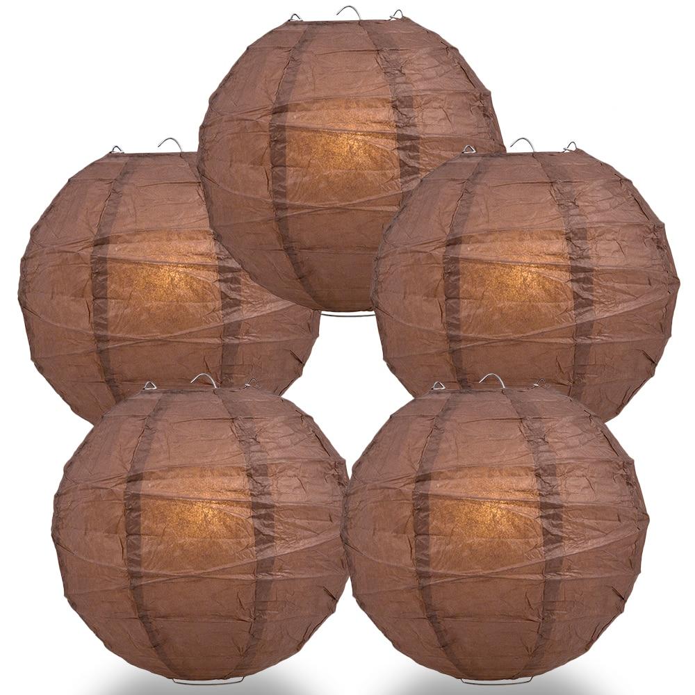 BULK PACK (5) 18" Brown Round Paper Lantern, Crisscross Ribbing, Chinese Hanging Wedding & Party Decoration - PaperLanternStore.com - Paper Lanterns, Decor, Party Lights & More