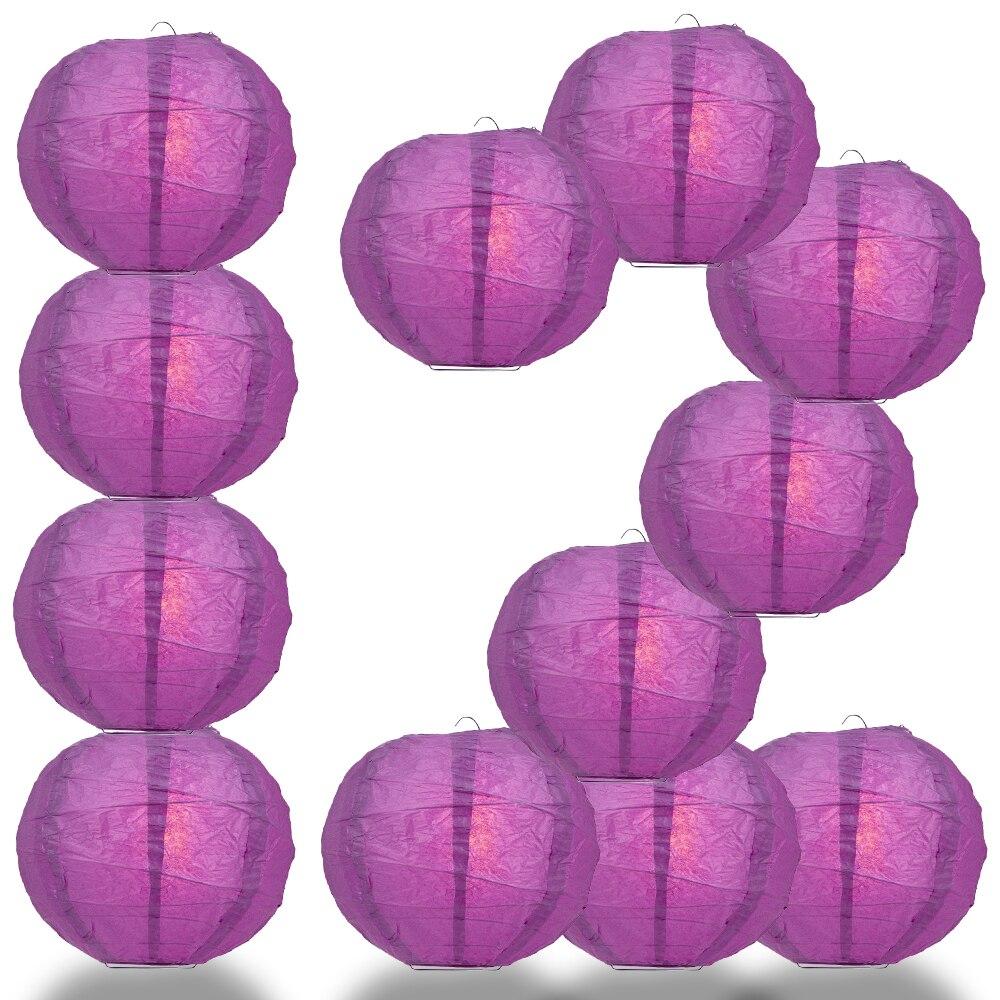 BULK PACK (12) 18" Violet / Orchid Round Paper Lantern, Crisscross Ribbing, Chinese Hanging Wedding & Party Decoration - PaperLanternStore.com - Paper Lanterns, Decor, Party Lights & More